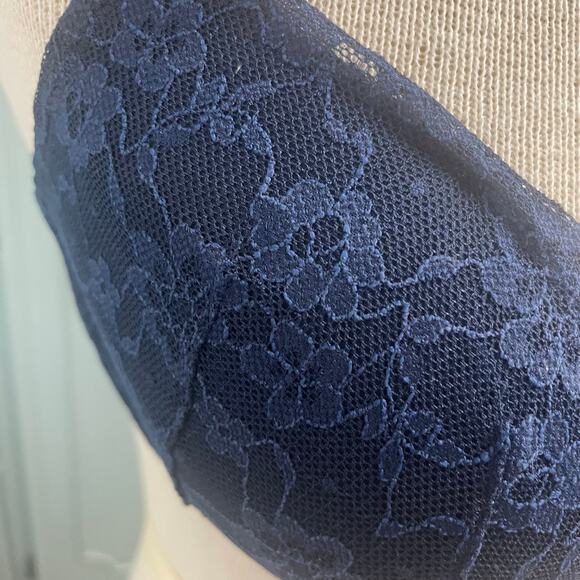 Victorias Secret Navy Lace Racerback Front Close Bra Size 32DD Demi NEW - Picture 3 of 7